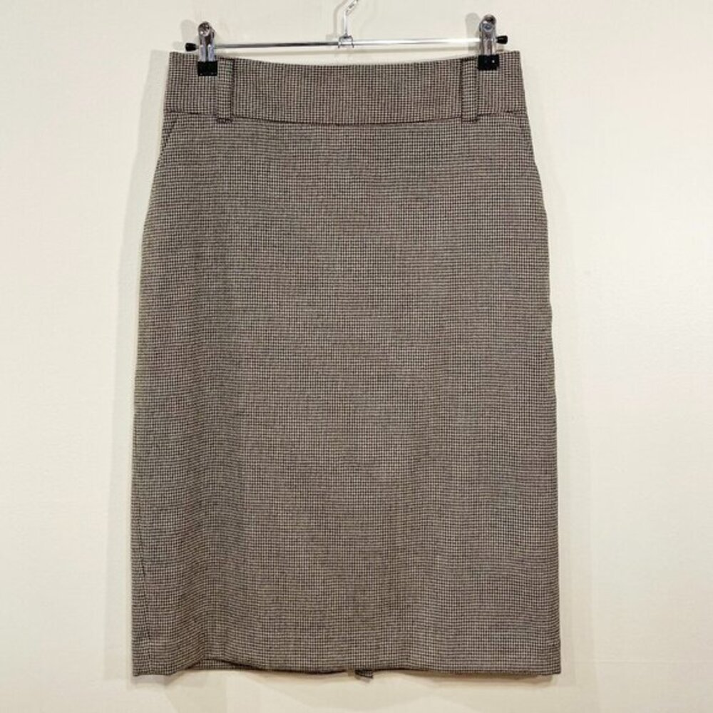 Vintage BR 98% Wool Houndstooth Pencil Skirt Black White 8, M EUC